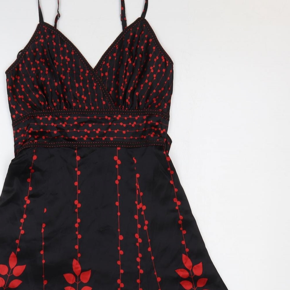 Ted Baker Womens Black Geometric Silk Fit & Flare Size 2 V-Neck Pullover