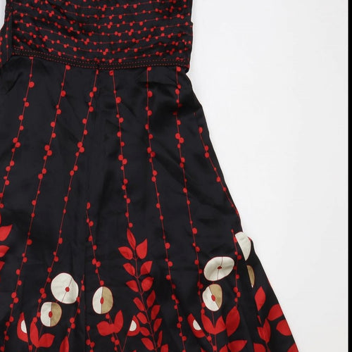 Ted Baker Womens Black Geometric Silk Fit & Flare Size 2 V-Neck Pullover