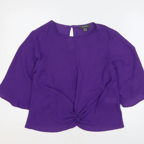 Primark Womens Purple Polyester Basic Blouse Size 10 Round Neck - Knot Front