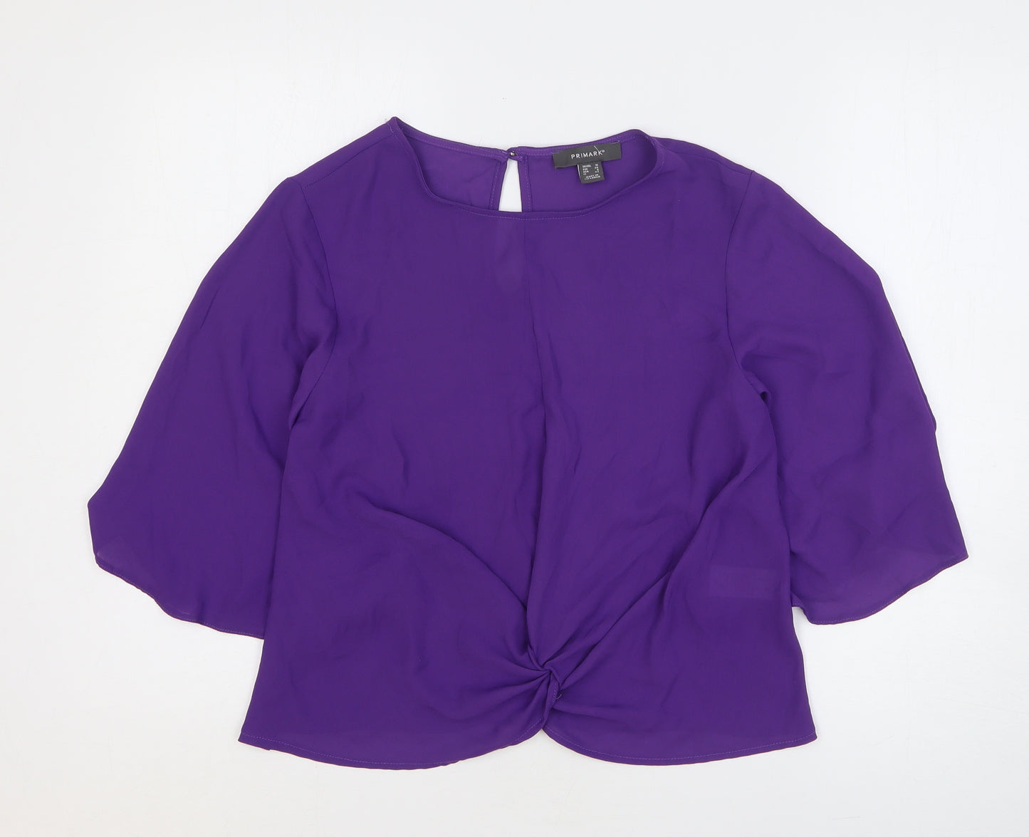 Primark Womens Purple Polyester Basic Blouse Size 10 Round Neck - Knot Front