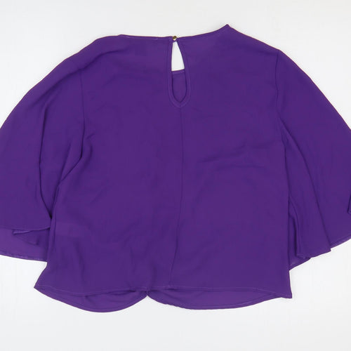 Primark Womens Purple Polyester Basic Blouse Size 10 Round Neck - Knot Front