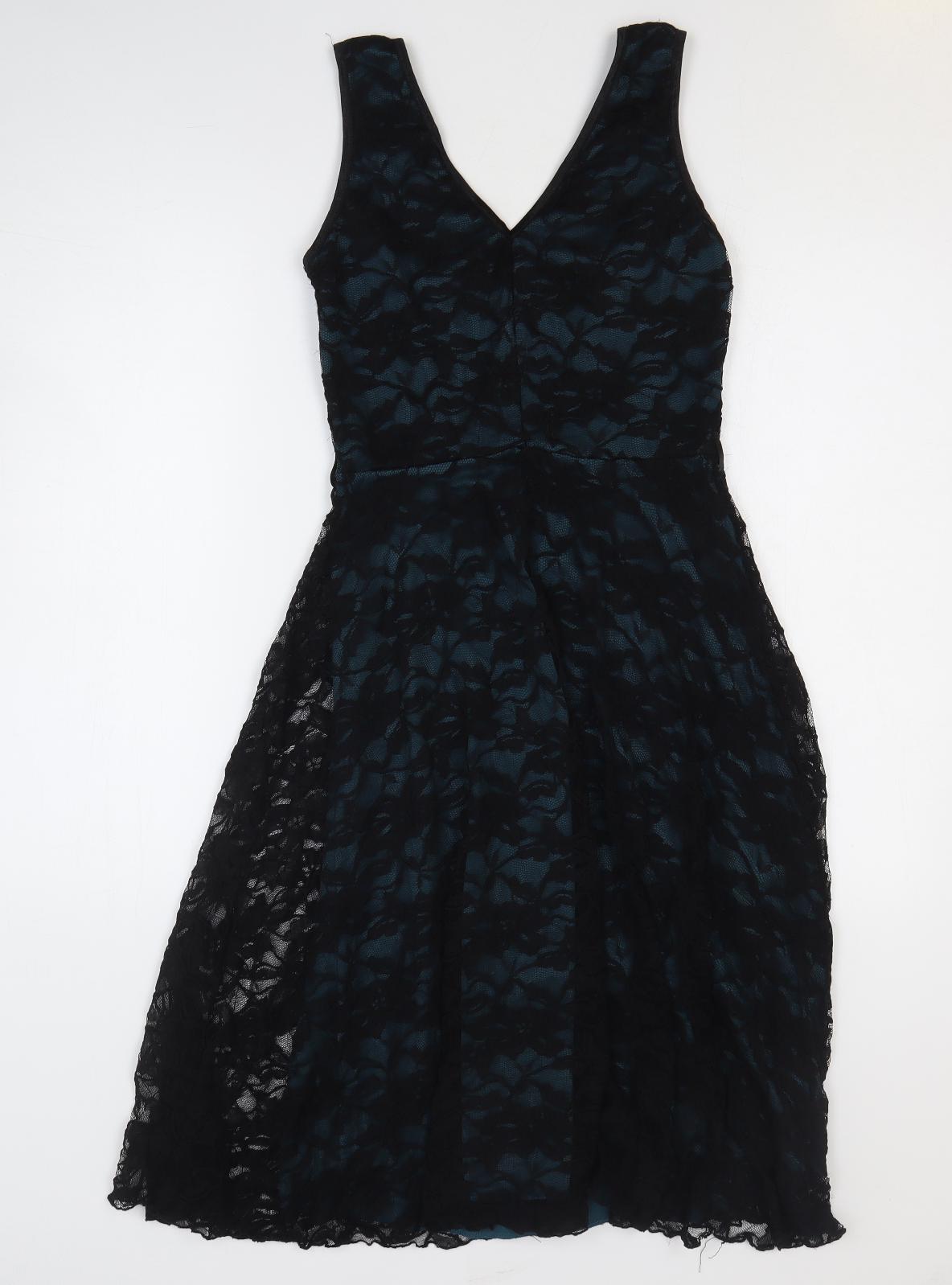 BHS Womens Black Polyester Fit & Flare Size 10 V-Neck