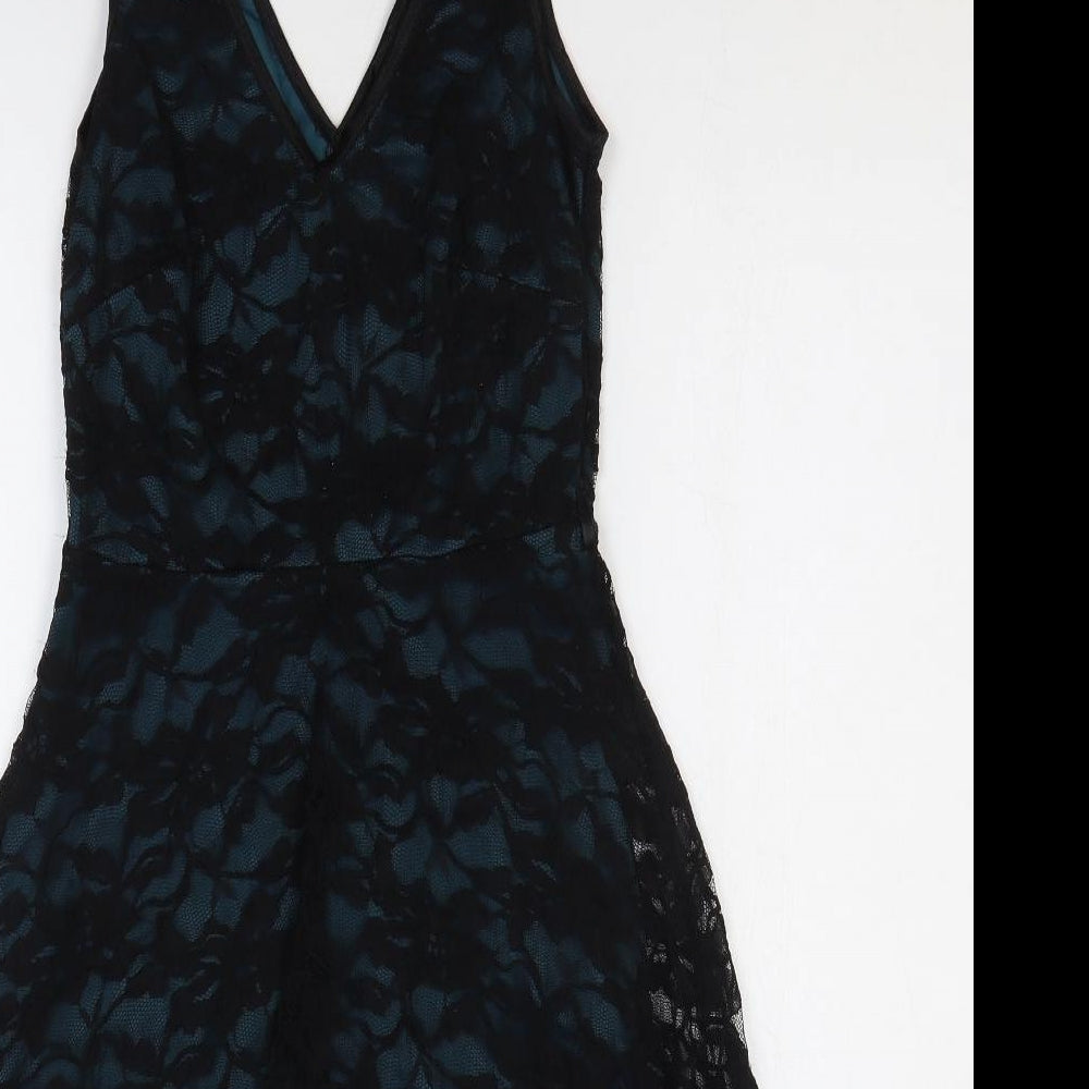 BHS Womens Black Polyester Fit & Flare Size 10 V-Neck