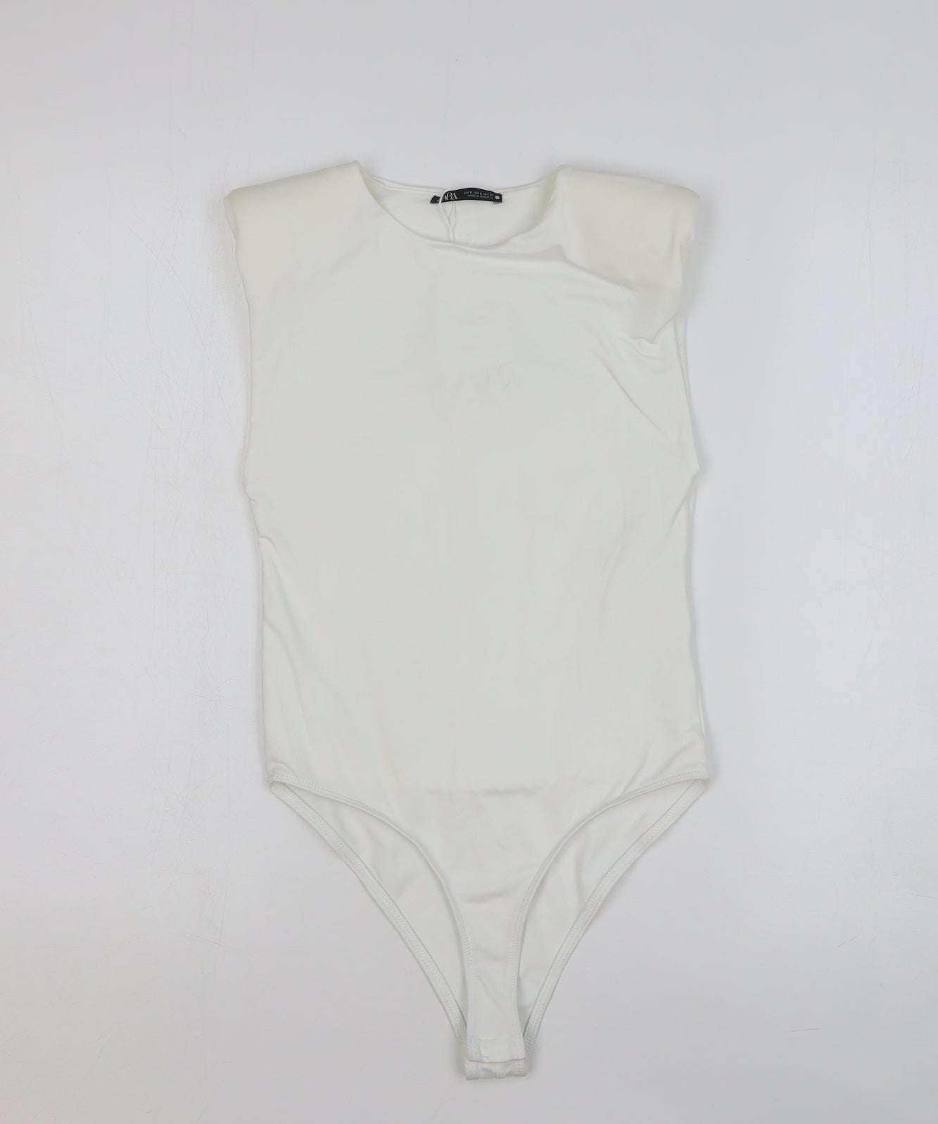 Zara Womens White Polyester Bodysuit One-Piece Size S Buckle
