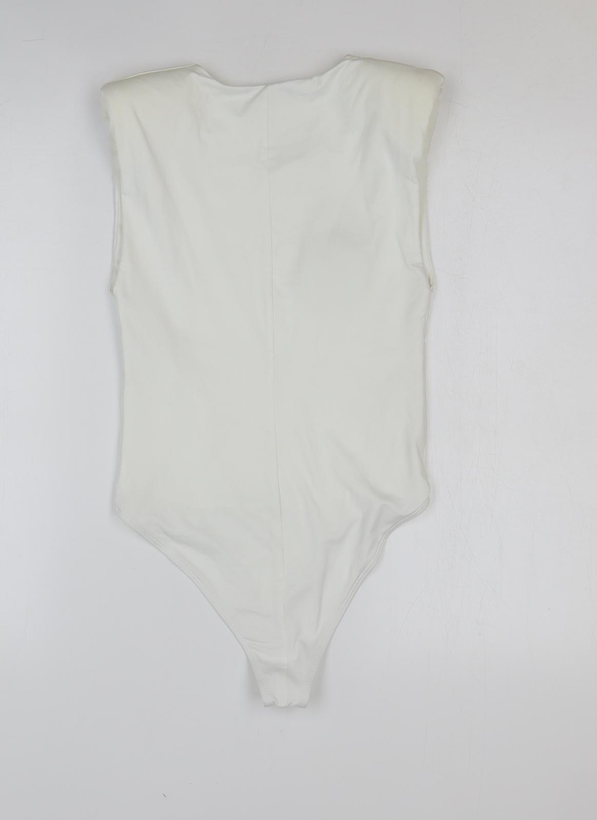 Zara Womens White Polyester Bodysuit One-Piece Size S Buckle