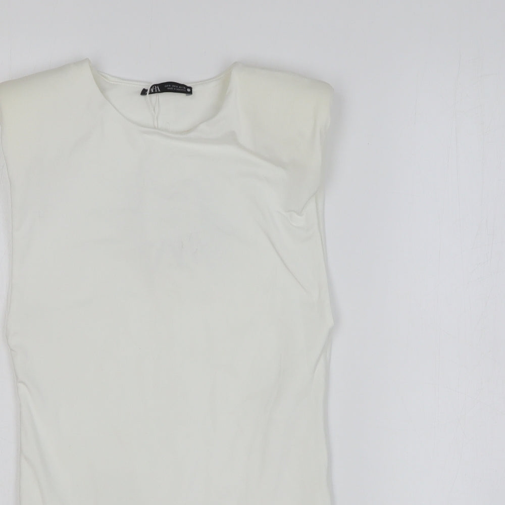Zara Womens White Polyester Bodysuit One-Piece Size S Buckle