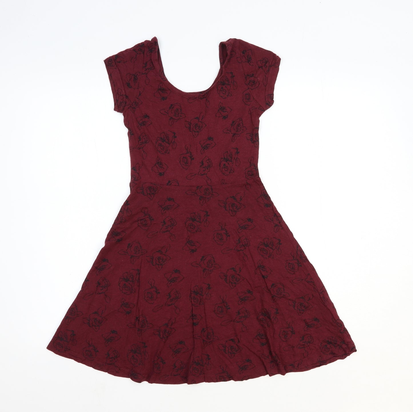 Atmosphere Womens Red Floral Cotton Fit & Flare Size 8 Scoop Neck Pullover