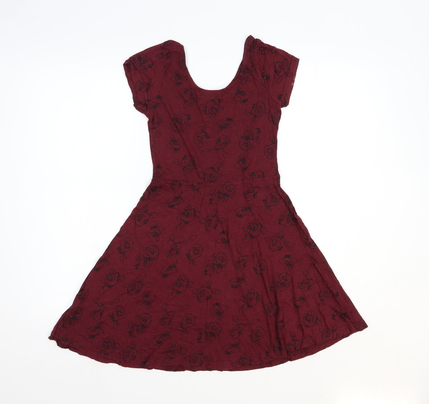 Atmosphere Womens Red Floral Cotton Fit & Flare Size 8 Scoop Neck Pullover