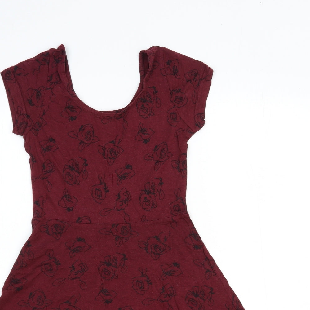 Atmosphere Womens Red Floral Cotton Fit & Flare Size 8 Scoop Neck Pullover