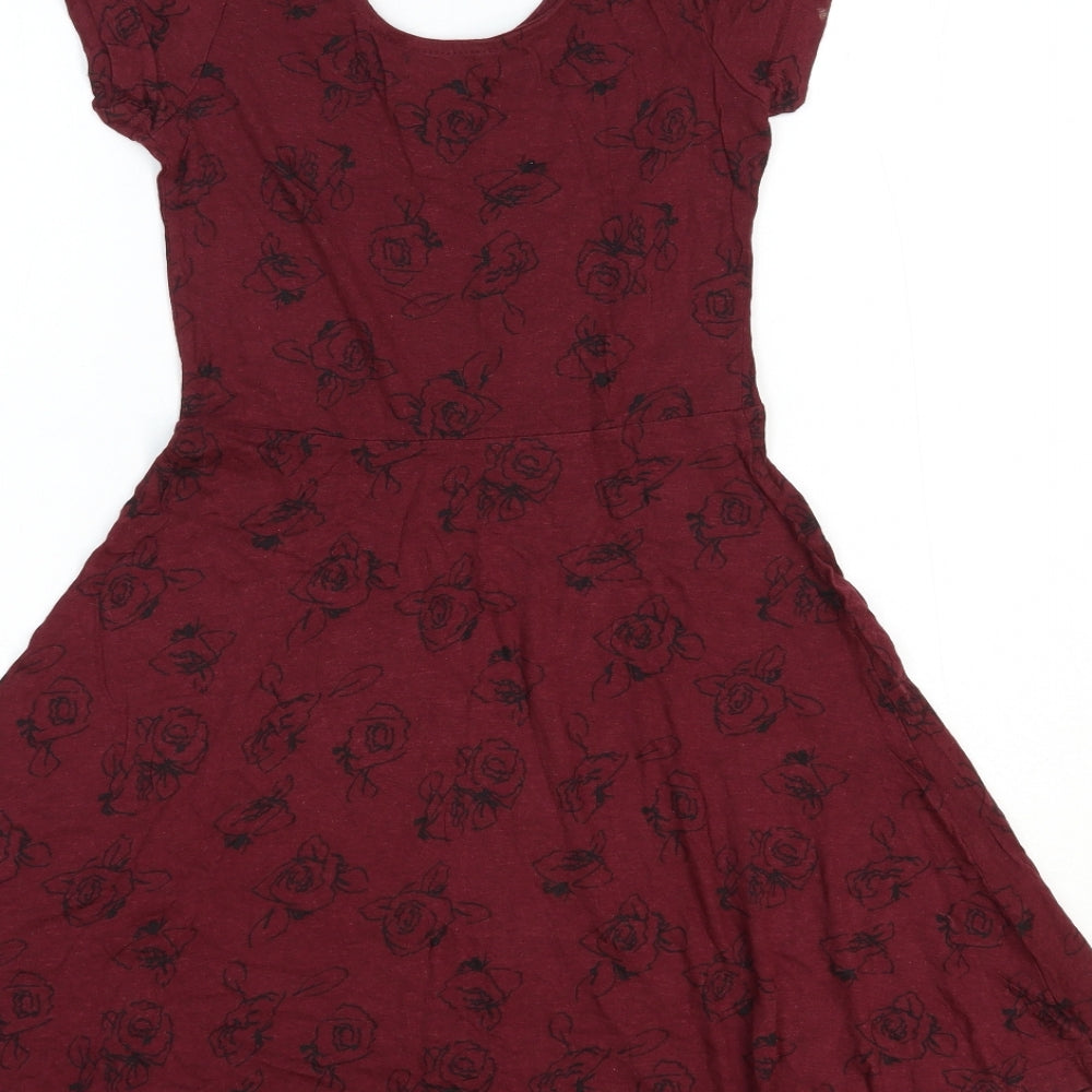 Atmosphere Womens Red Floral Cotton Fit & Flare Size 8 Scoop Neck Pullover