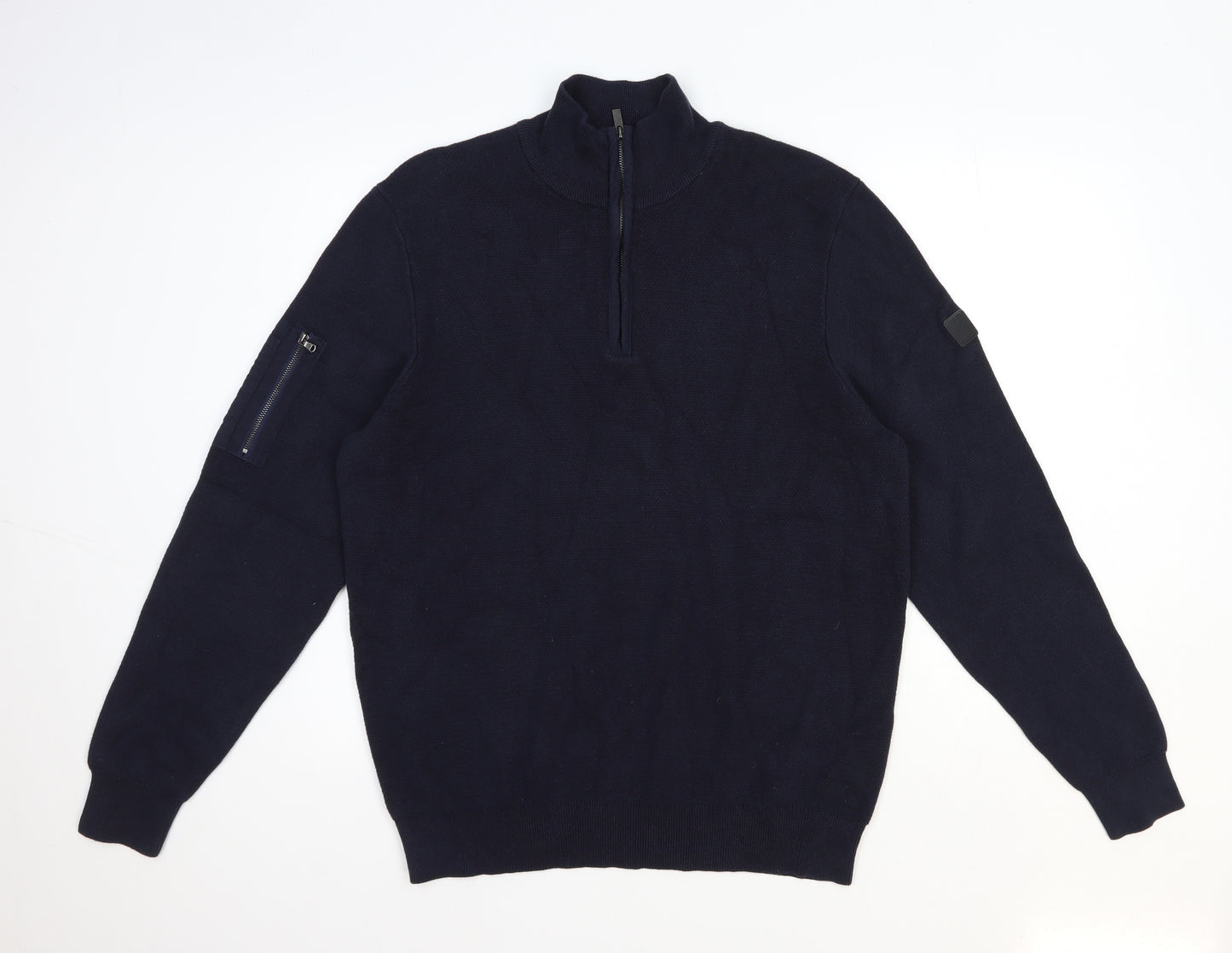 Preworn Mens Blue High Neck Acrylic Henley Jumper Size XL