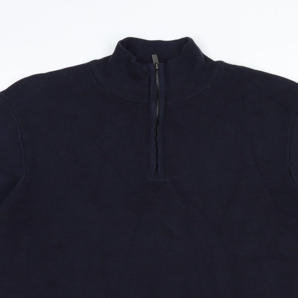 Preworn Mens Blue High Neck Acrylic Henley Jumper Size XL