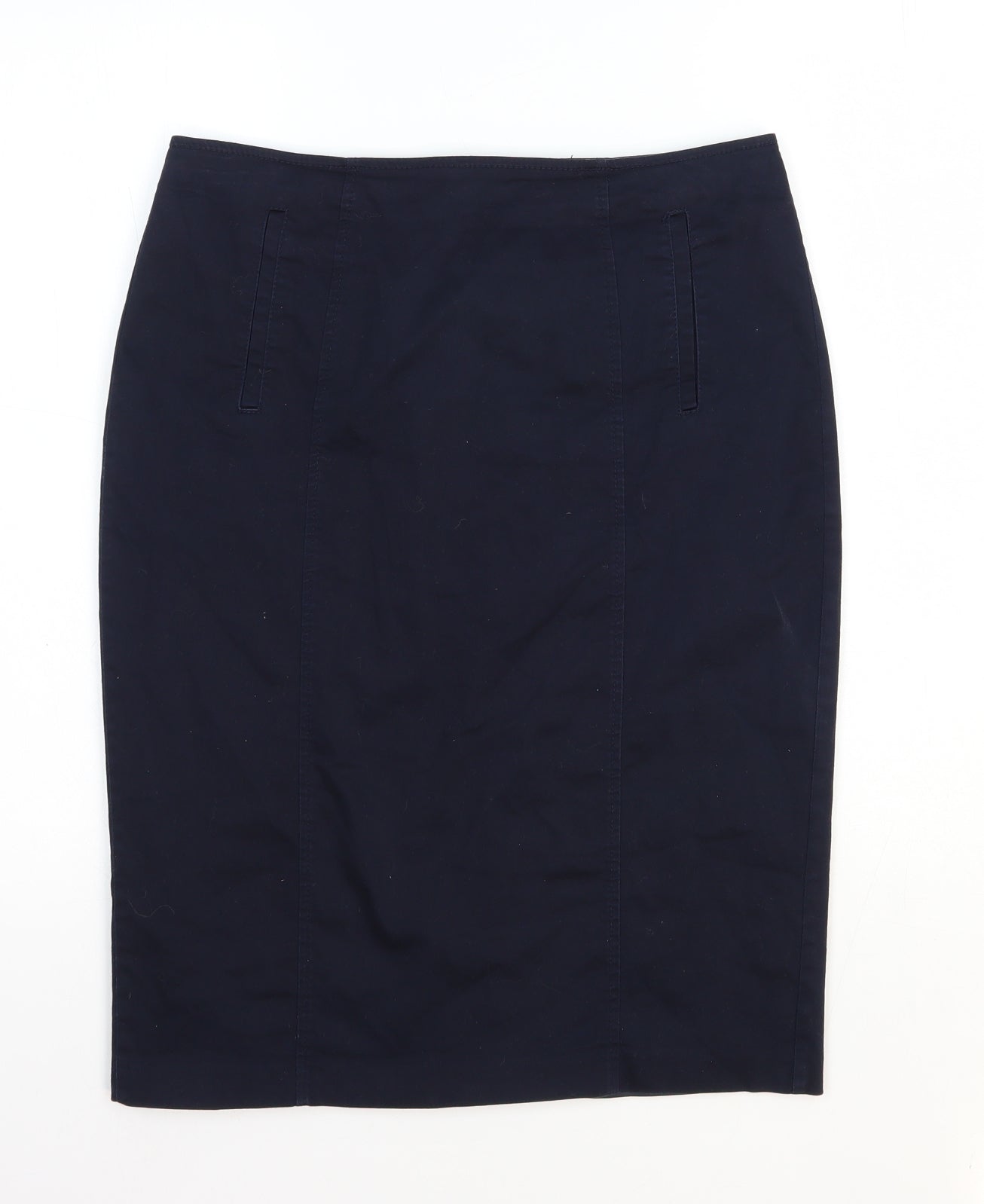 Marks and Spencer Womens Blue Cotton Straight & Pencil Skirt Size 12 Zip