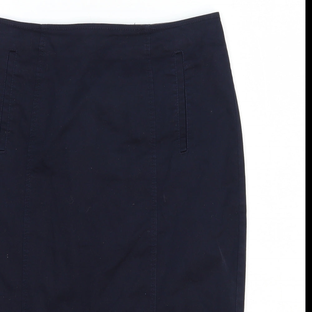 Marks and Spencer Womens Blue Cotton Straight & Pencil Skirt Size 12 Zip