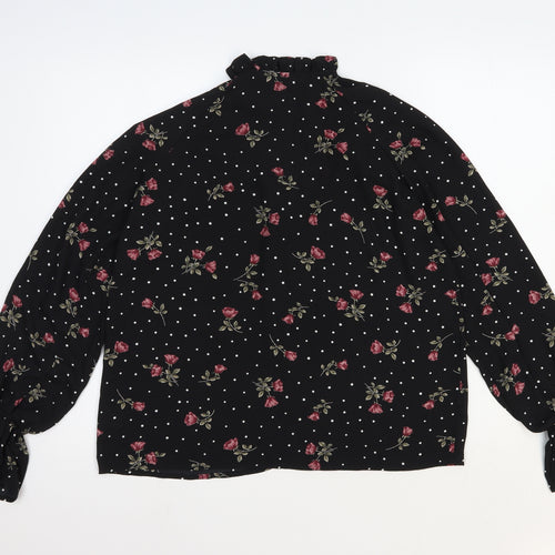 In the Style Womens Black Floral Polyester Basic Button-Up Size 6 Round Neck
