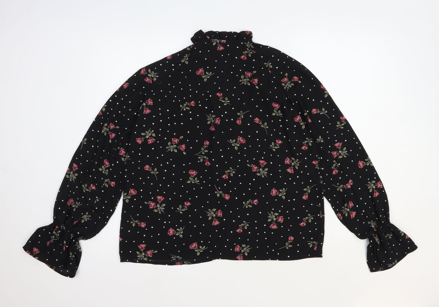 In the Style Womens Black Floral Polyester Basic Button-Up Size 6 Round Neck