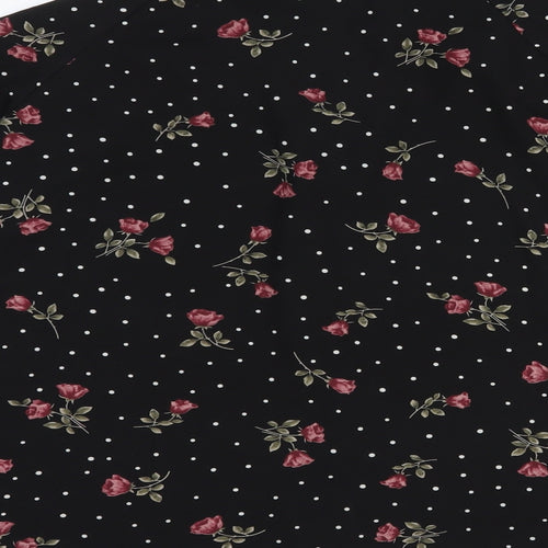 In the Style Womens Black Floral Polyester Basic Button-Up Size 6 Round Neck