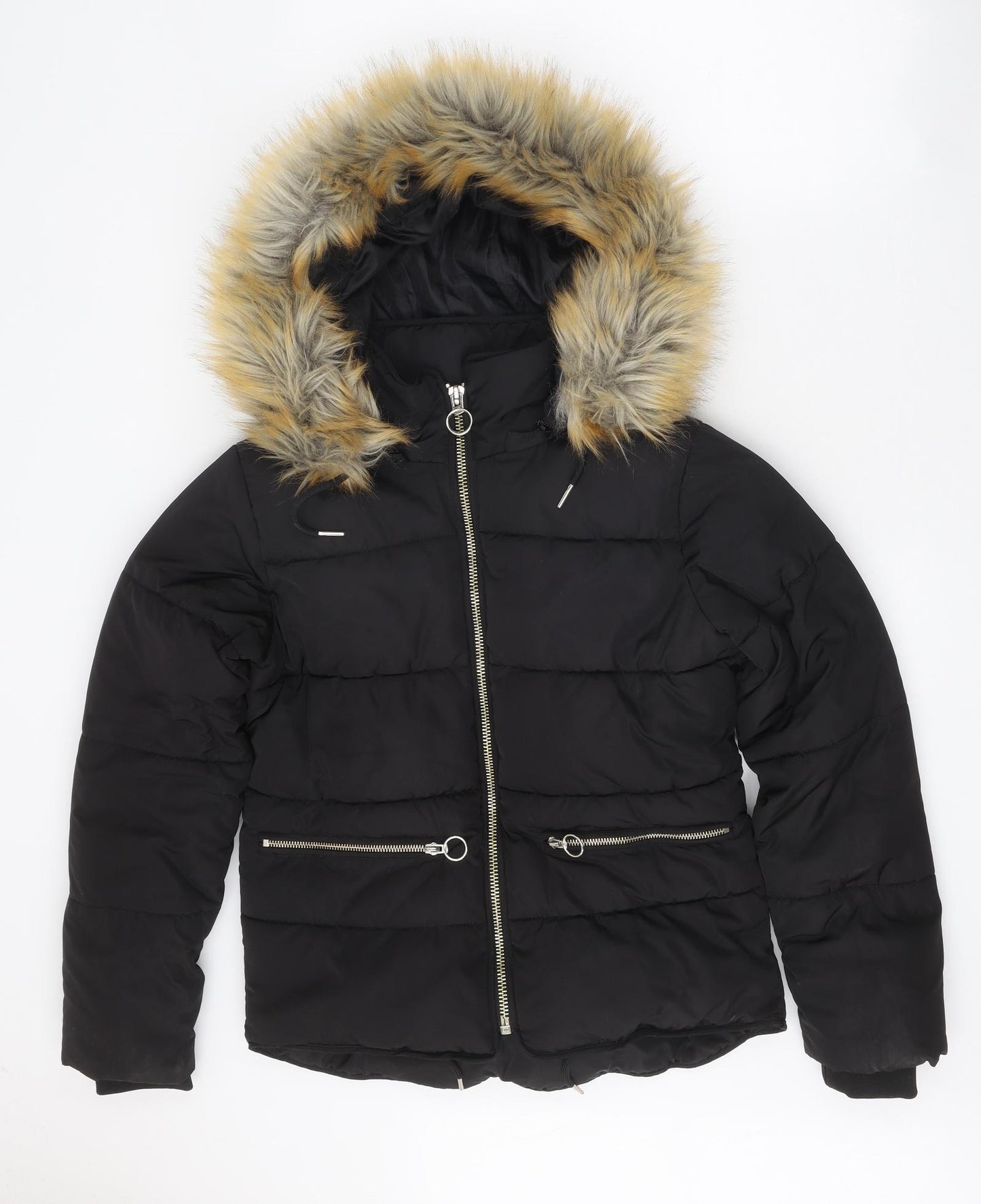 Topshop Womens Black Parka Coat Size 6 Zip