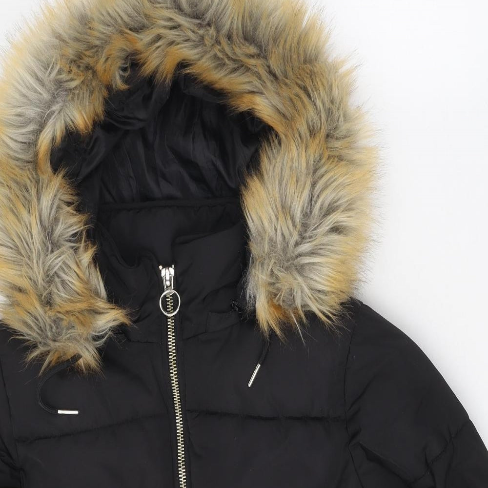 Topshop Womens Black Parka Coat Size 6 Zip