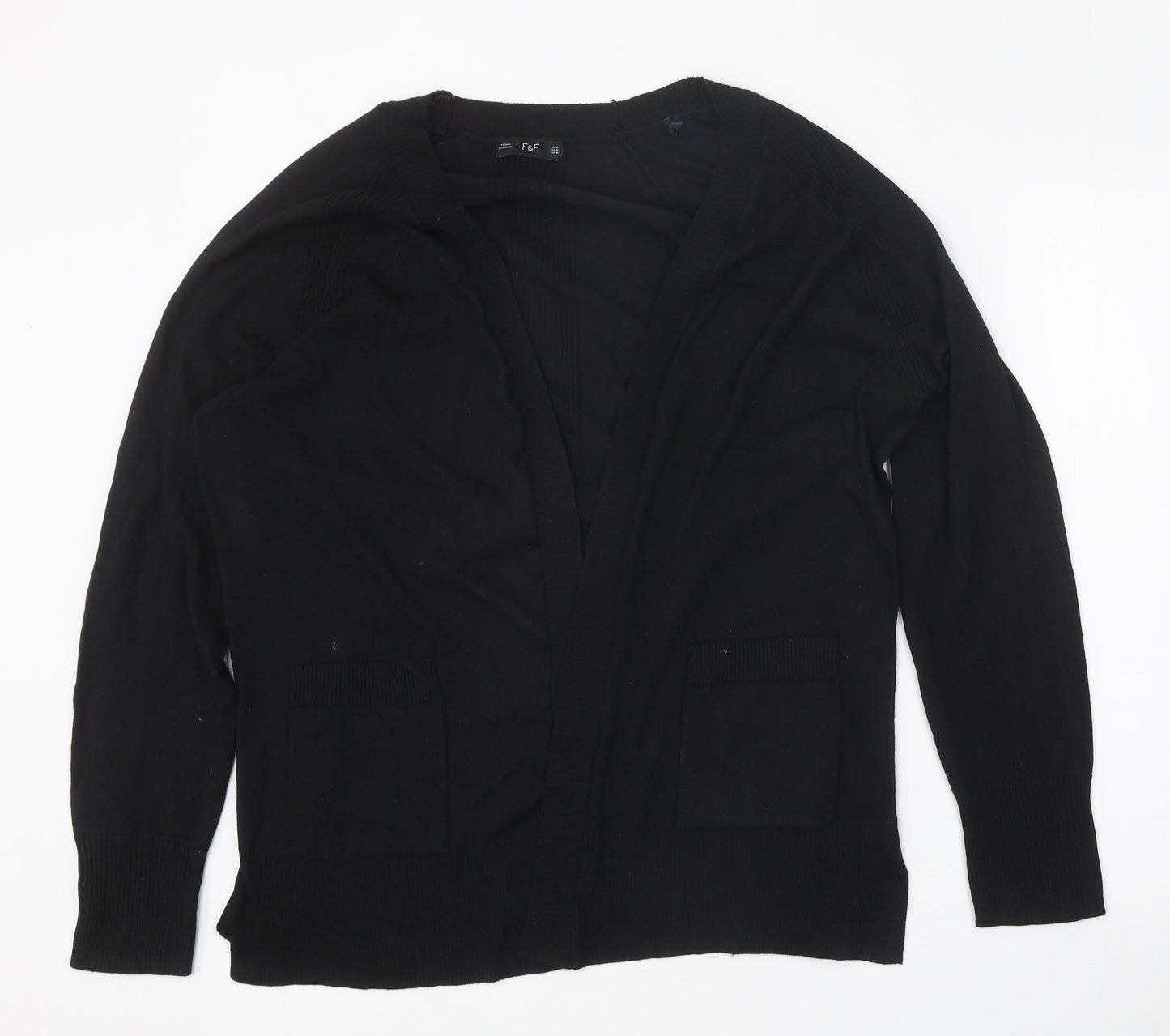 F&F Womens Black V-Neck Nylon Cardigan Jumper Size M
