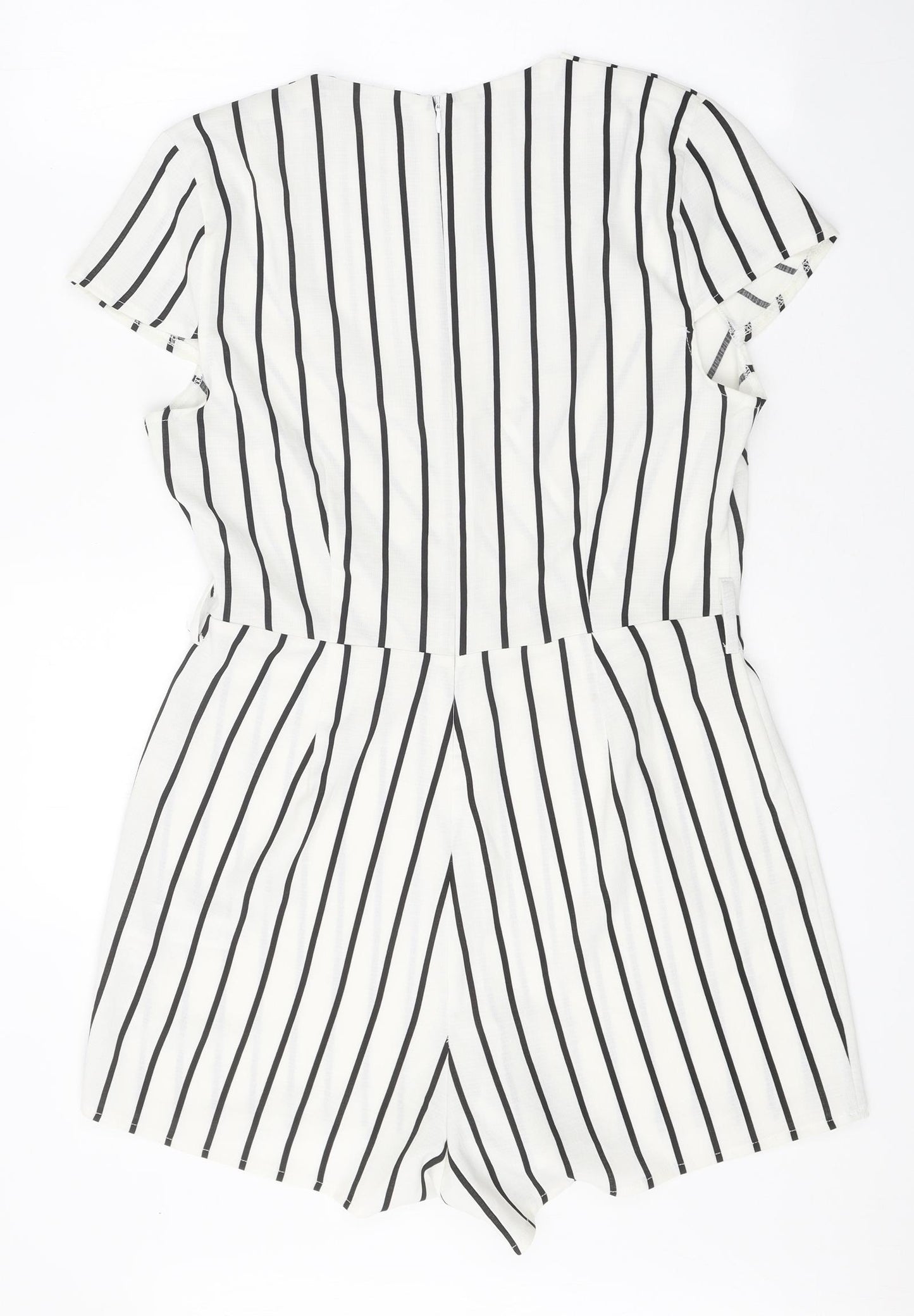 New Look Womens White Striped Polyester Playsuit One-Piece Size 10 Zip