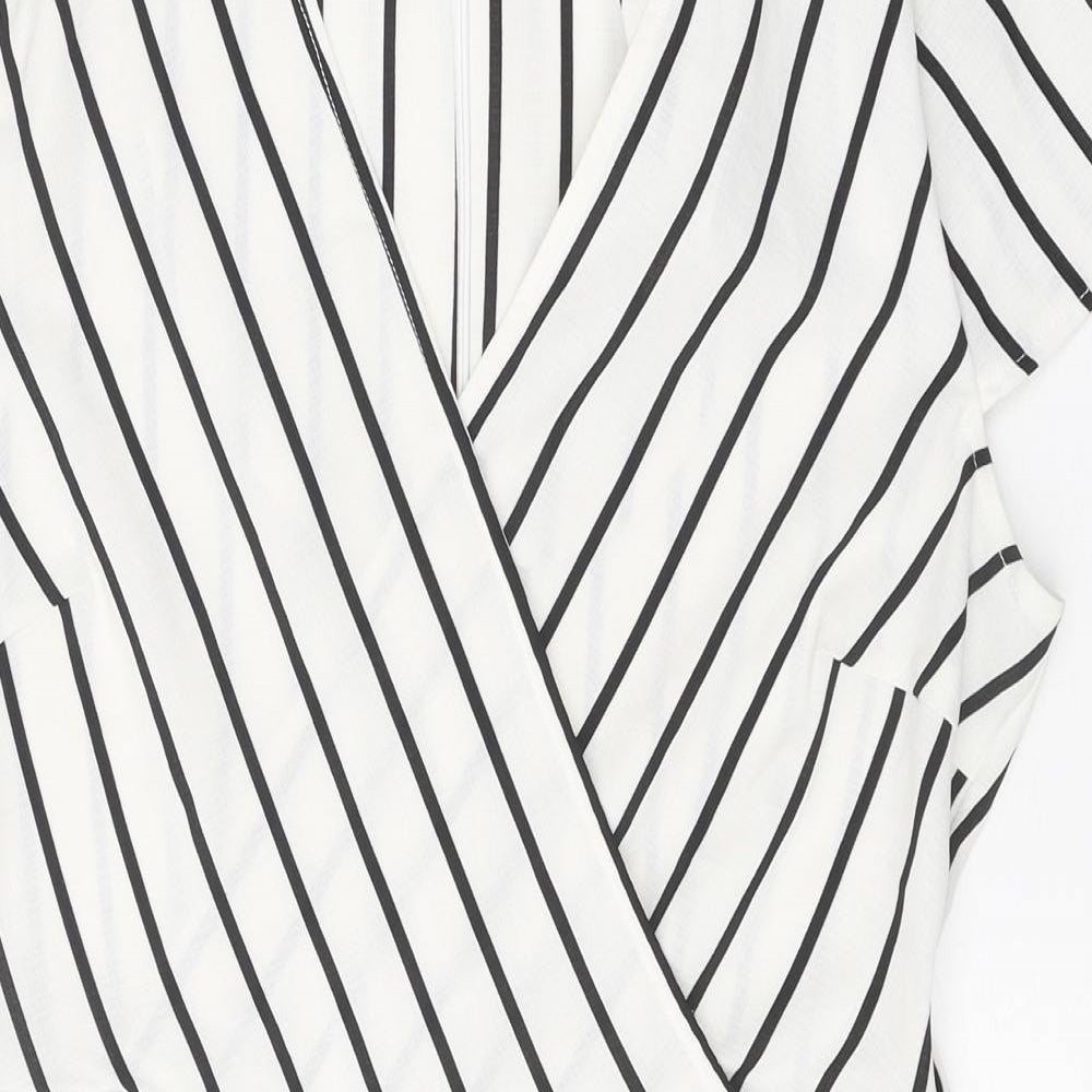 New Look Womens White Striped Polyester Playsuit One-Piece Size 10 Zip