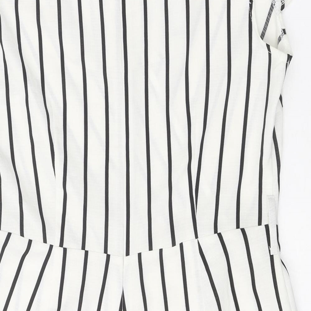 New Look Womens White Striped Polyester Playsuit One-Piece Size 10 Zip
