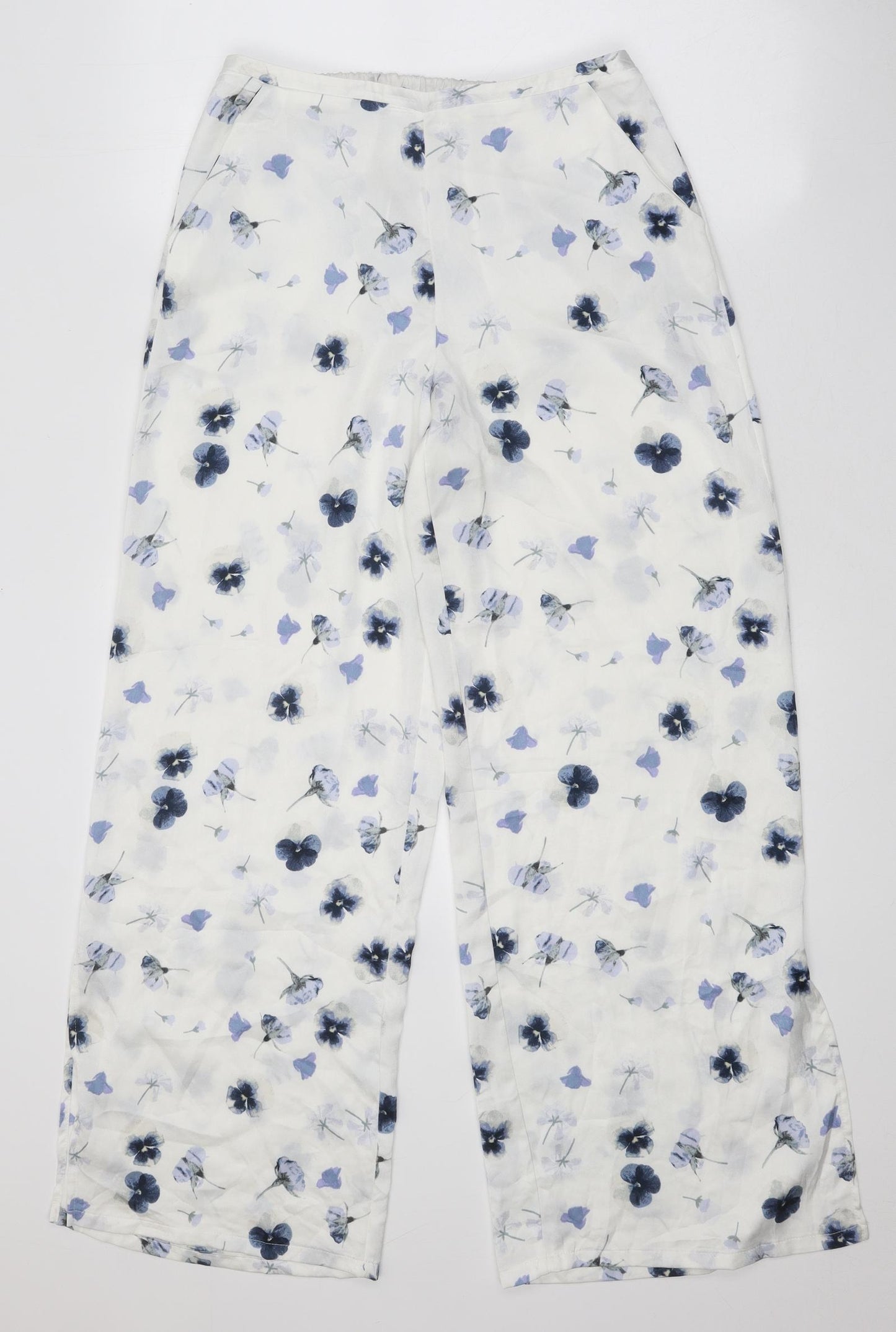 Primark Womens White Floral Polyester Trousers Size XS Regular