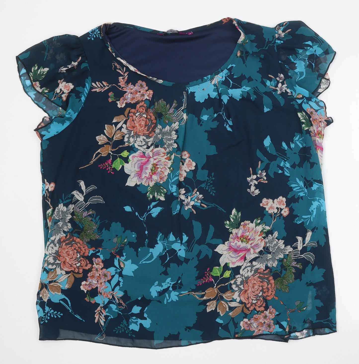 Inspire Womens Blue Floral Polyester Basic Blouse Size 26 Round Neck