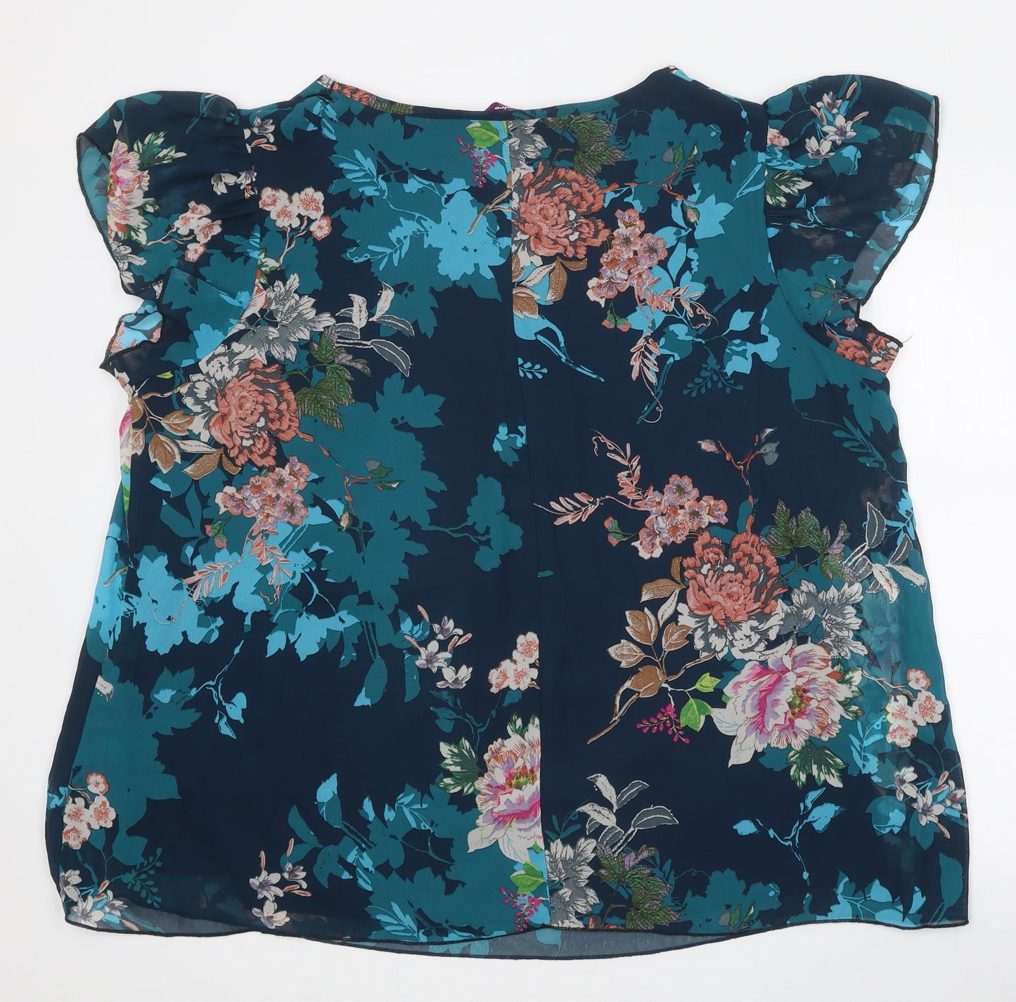 Inspire Womens Blue Floral Polyester Basic Blouse Size 26 Round Neck
