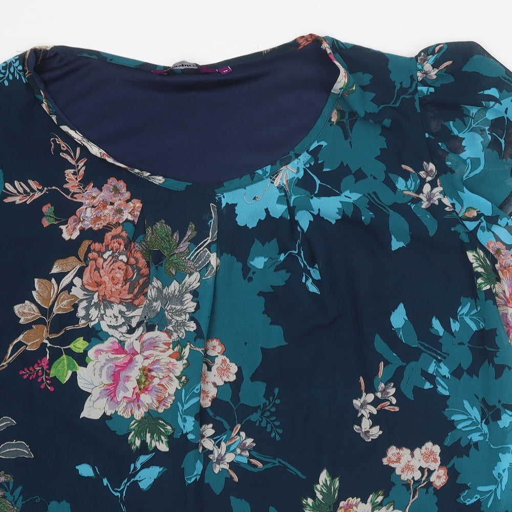 Inspire Womens Blue Floral Polyester Basic Blouse Size 26 Round Neck