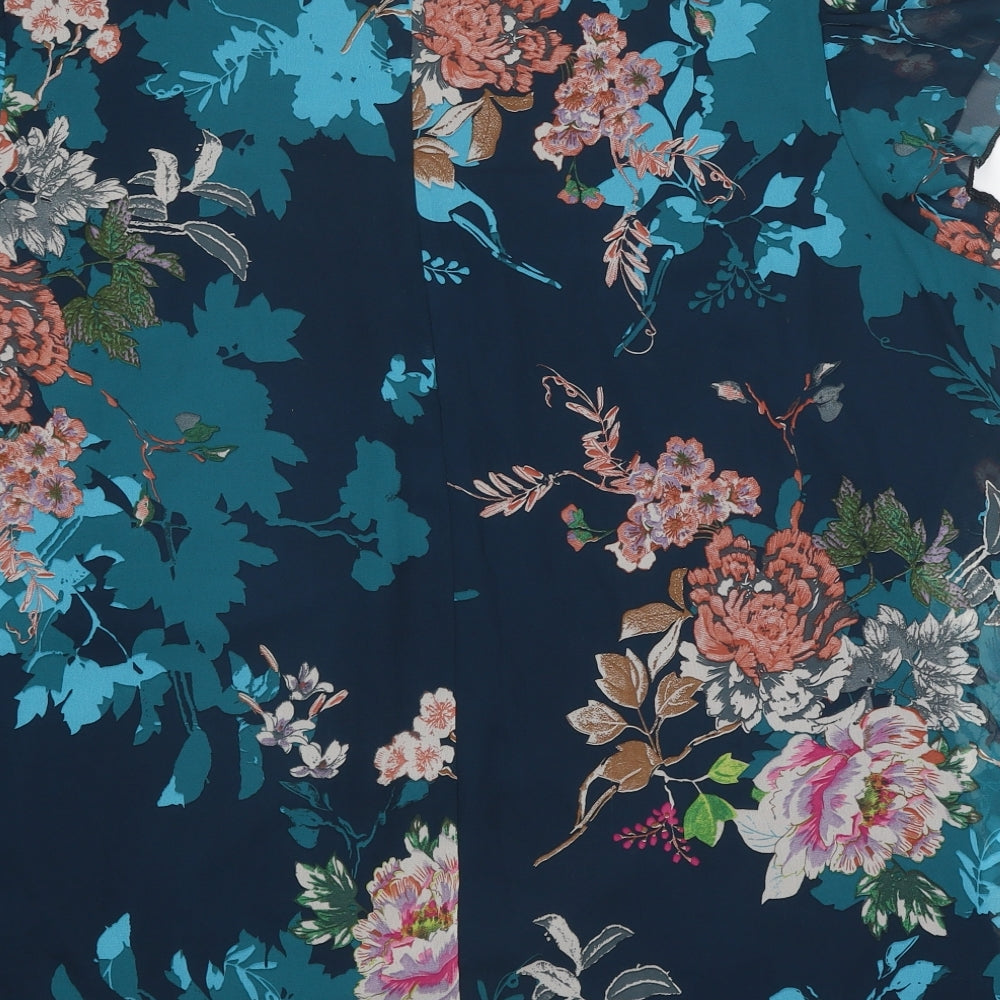 Inspire Womens Blue Floral Polyester Basic Blouse Size 26 Round Neck