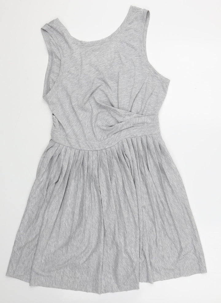 ASOS Womens Grey Cotton Skater Dress Size 12 Scoop Neck