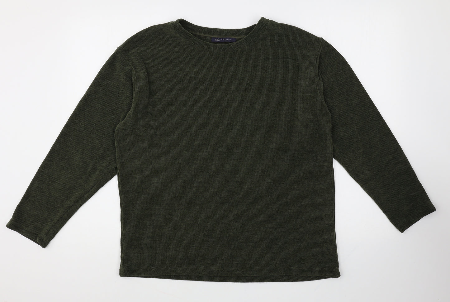 Marks and Spencer Womens Green Round Neck Polyester Pullover Jumper Size S