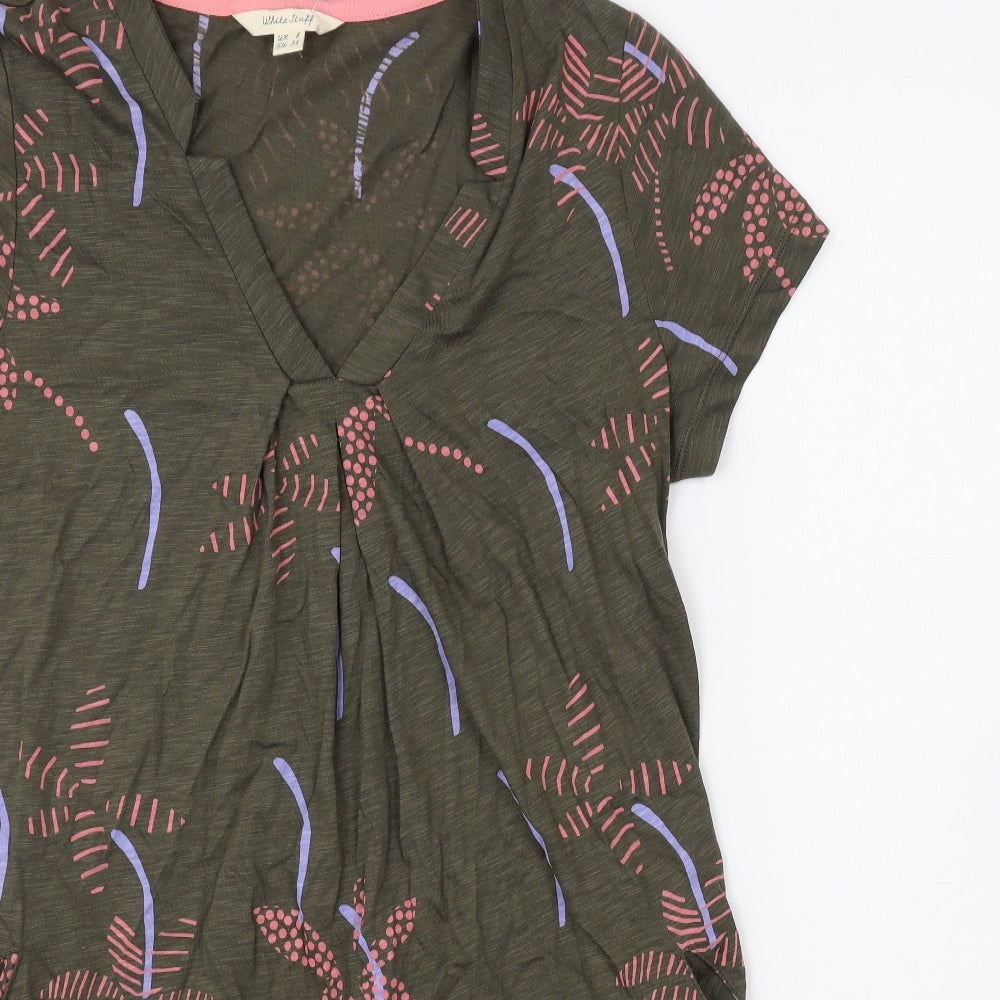 White Stuff Womens Green Geometric Cotton Shift Size 8 V-Neck