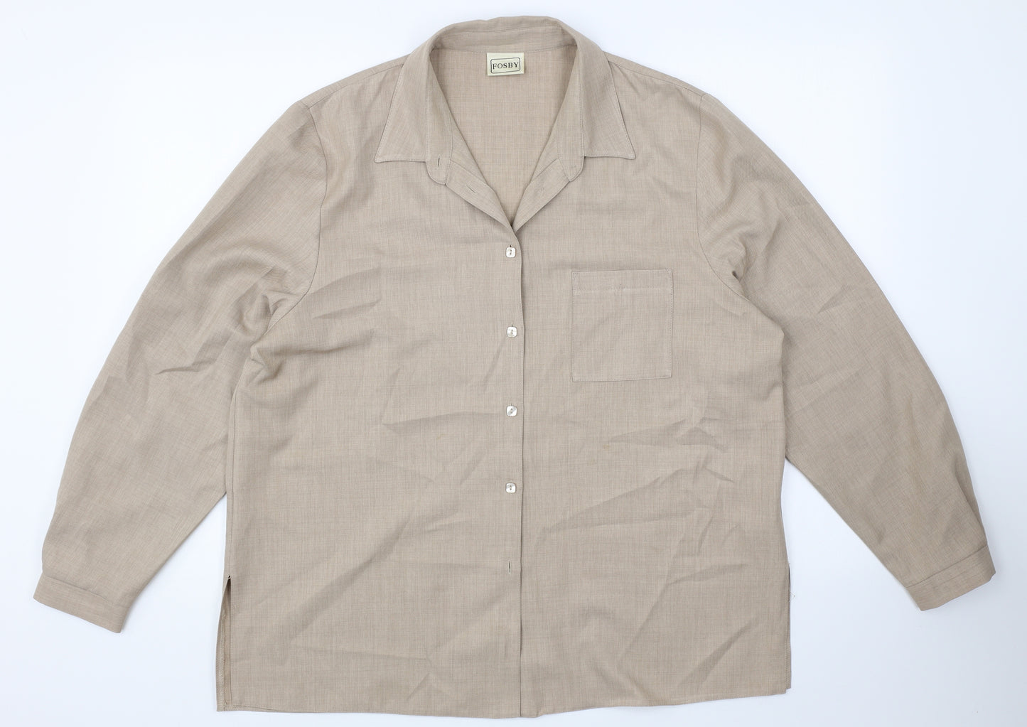 Fosby Womens Beige Polyester Basic Button-Up Size 18 Collared