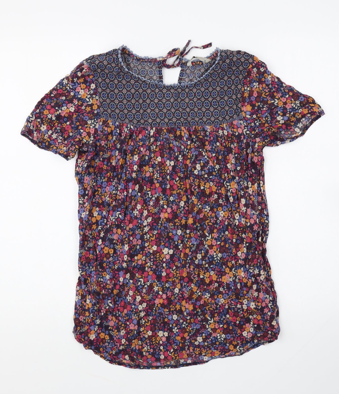 TU Womens Pink Geometric Cotton Basic T-Shirt Size 10 Round Neck