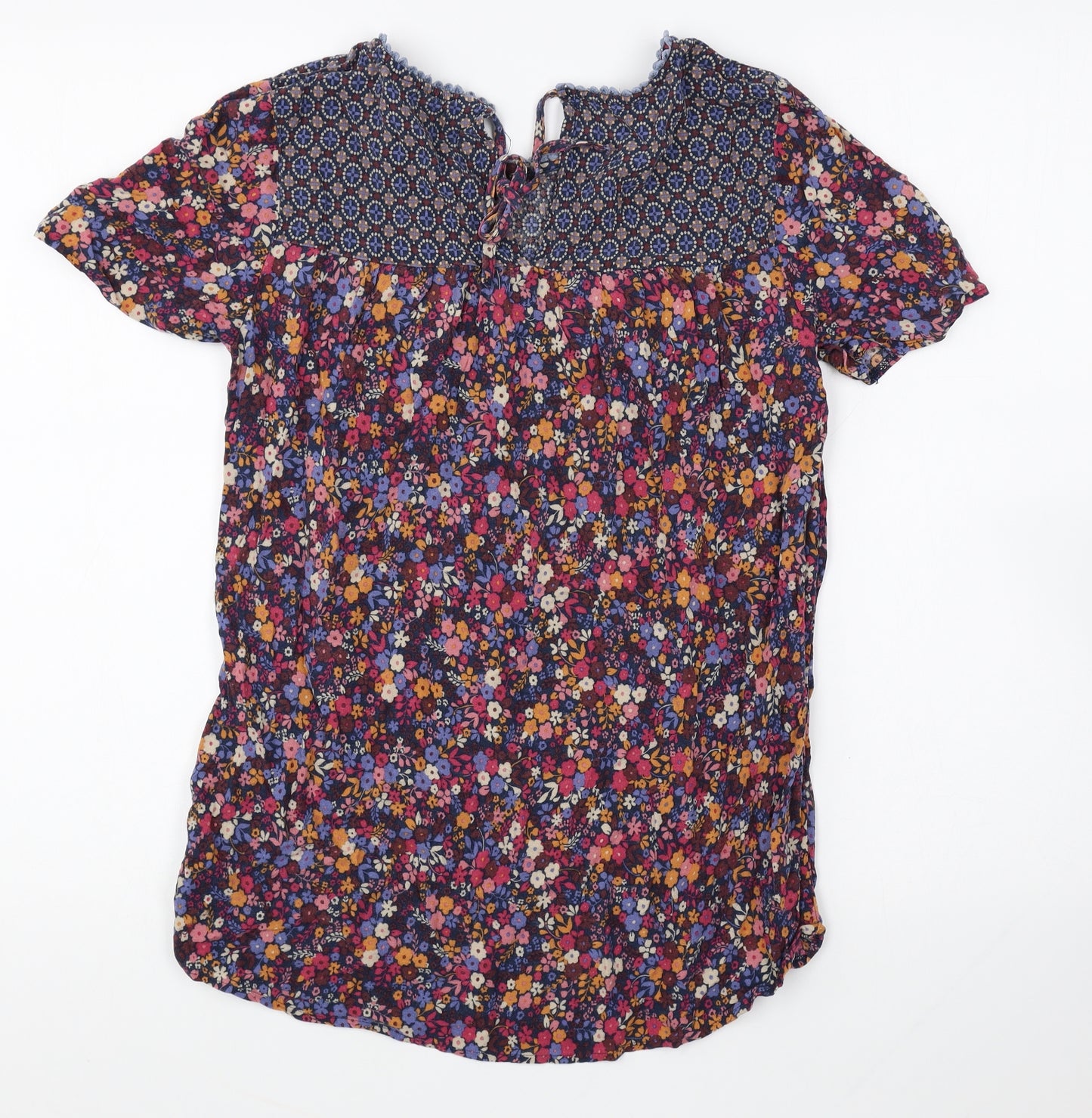 TU Womens Pink Geometric Cotton Basic T-Shirt Size 10 Round Neck