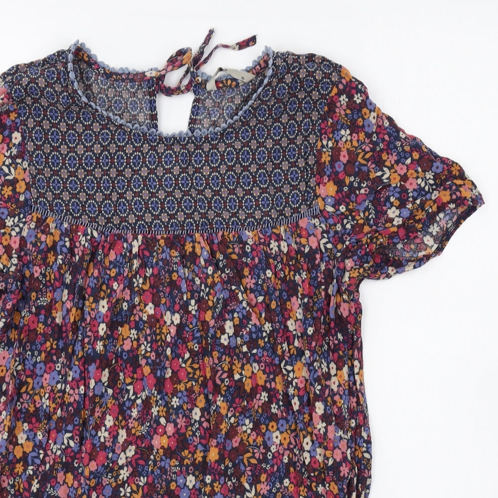 TU Womens Pink Geometric Cotton Basic T-Shirt Size 10 Round Neck