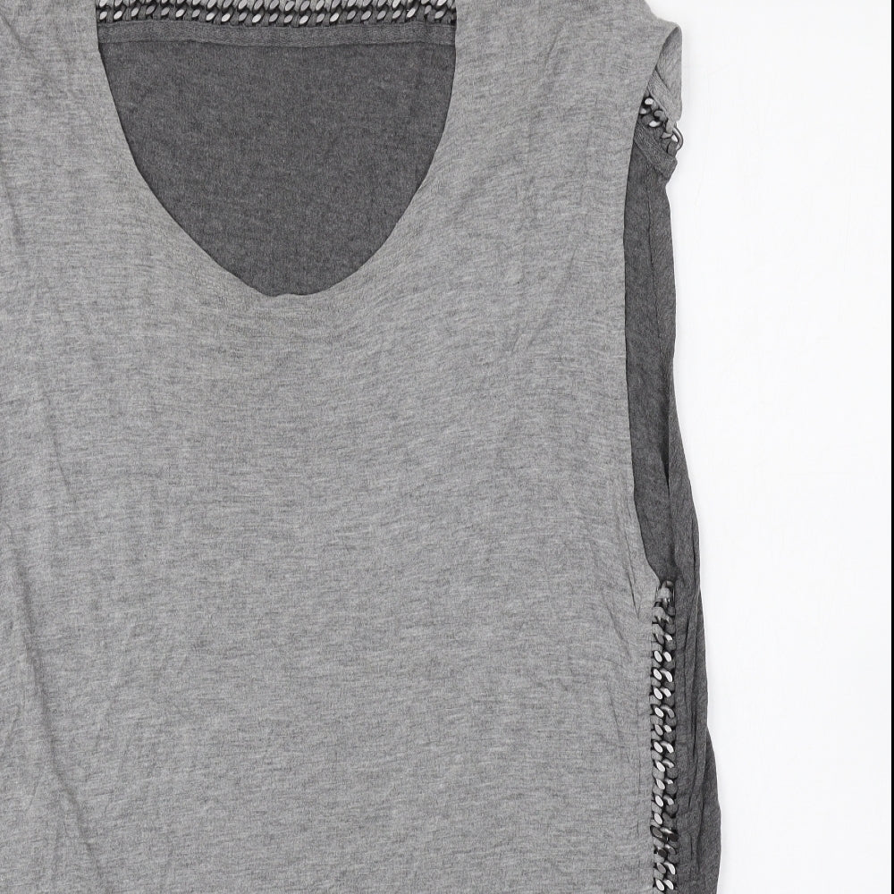 AllSaints Womens Grey Cotton Basic Tank Size 10 Round Neck - Chain detail