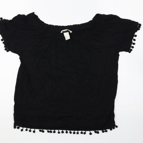 H&M Womens Black Viscose Basic T-Shirt Size XS Off the Shoulder - Shirred detail on neckline