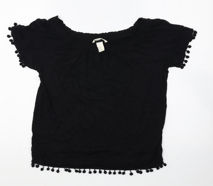 H&M Womens Black Viscose Basic T-Shirt Size XS Off the Shoulder - Shirred detail on neckline