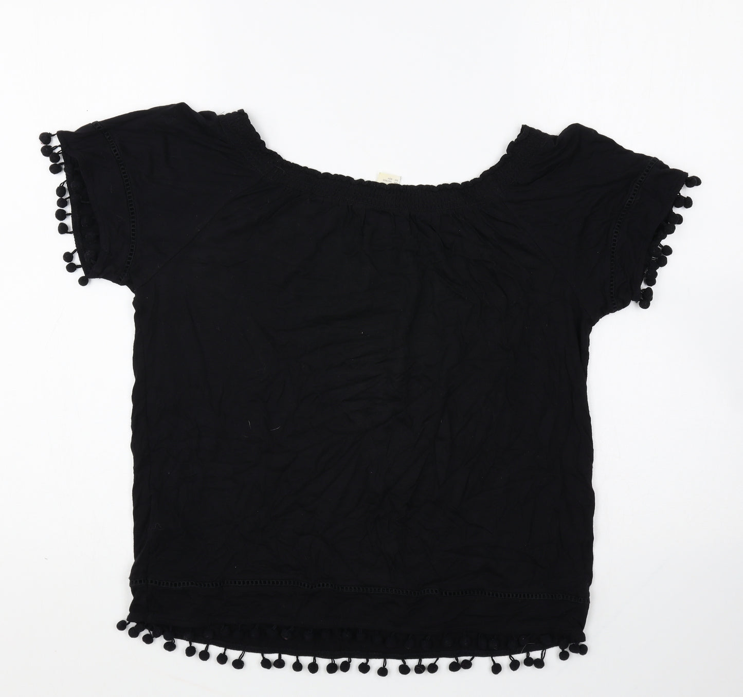 H&M Womens Black Viscose Basic T-Shirt Size XS Off the Shoulder - Shirred detail on neckline