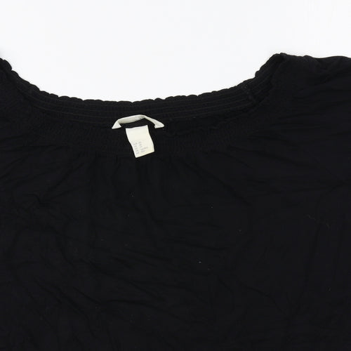 H&M Womens Black Viscose Basic T-Shirt Size XS Off the Shoulder - Shirred detail on neckline