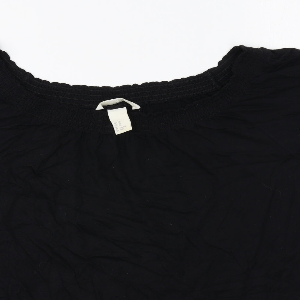 H&M Womens Black Viscose Basic T-Shirt Size XS Off the Shoulder - Shirred detail on neckline