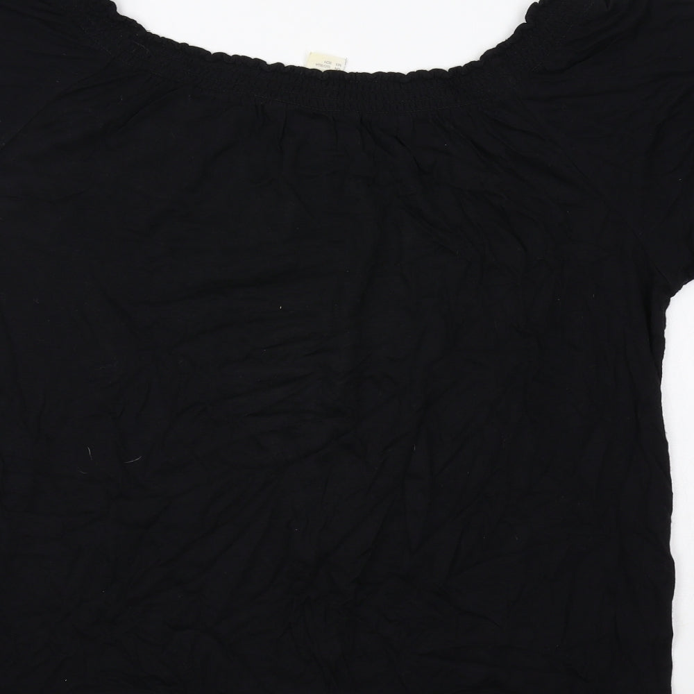 H&M Womens Black Viscose Basic T-Shirt Size XS Off the Shoulder - Shirred detail on neckline