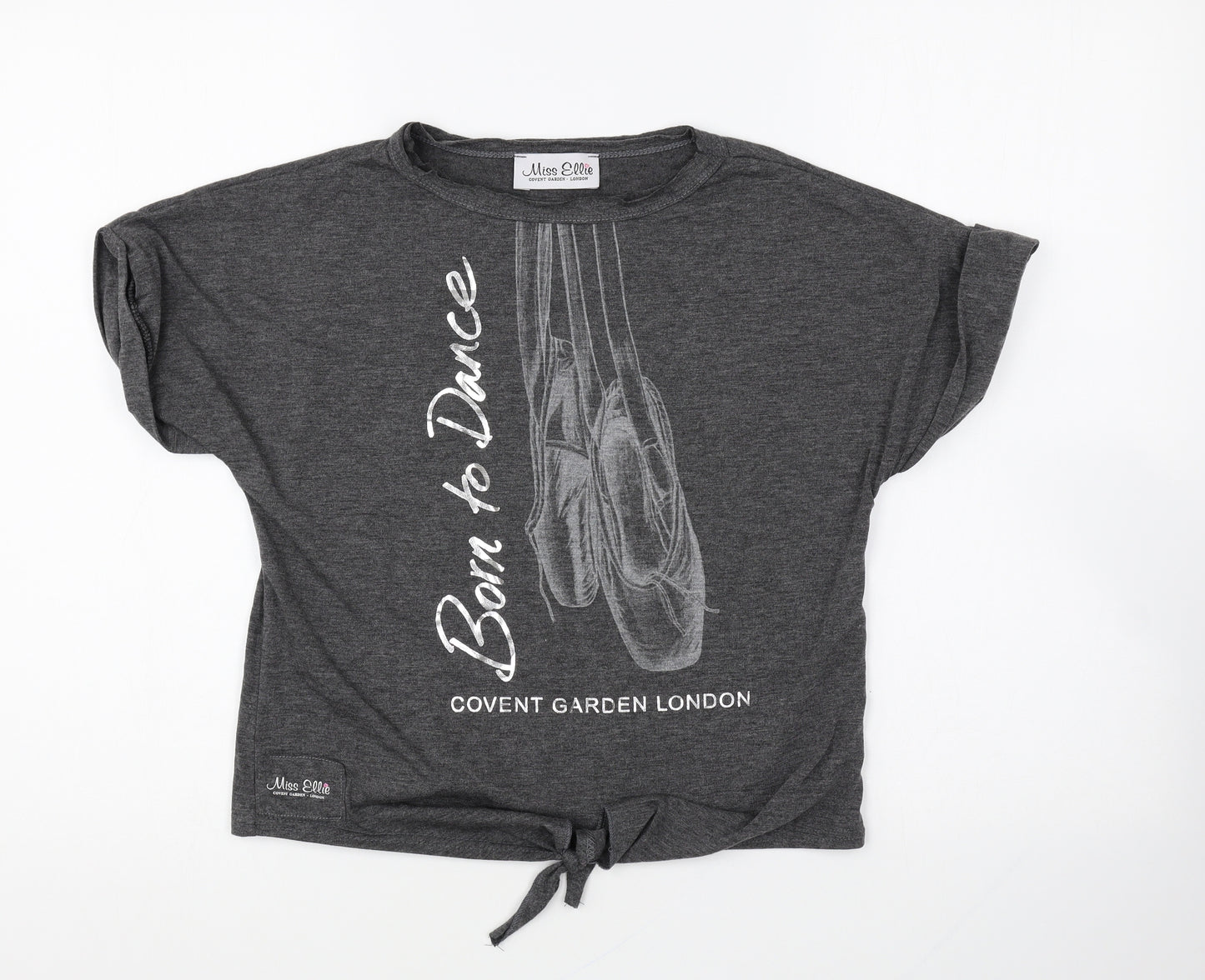 Miss Ellie Girls Grey Cotton Basic T-Shirt Size M Round Neck Tie - Born to Dance