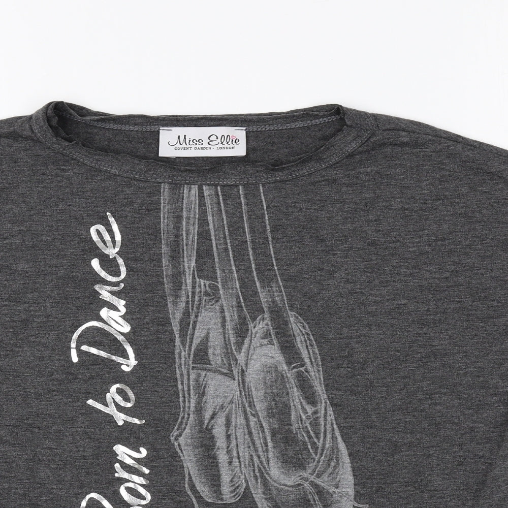 Miss Ellie Girls Grey Cotton Basic T-Shirt Size M Round Neck Tie - Born to Dance