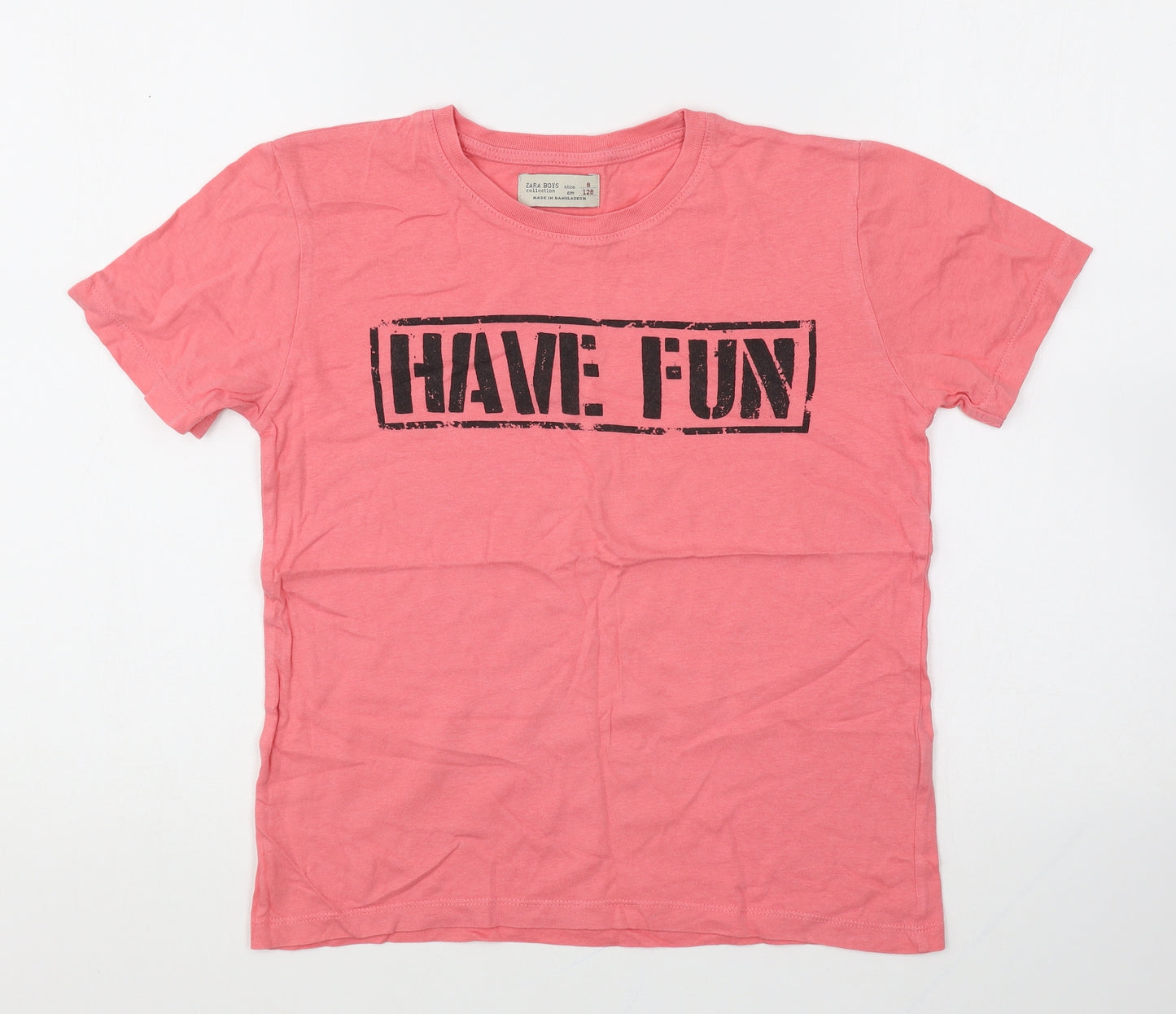 Zara Boys Pink Cotton Basic T-Shirt Size 8 Years Round Neck - Have Fun