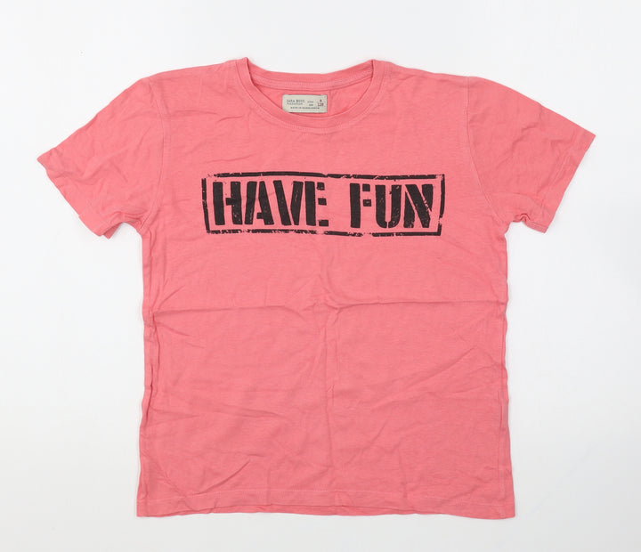 Zara Boys Pink Cotton Basic T-Shirt Size 8 Years Round Neck - Have Fun
